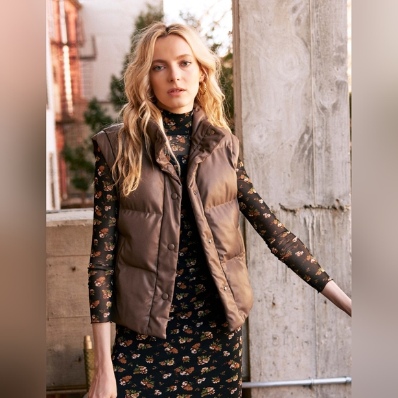 Heartloom Vegan Leather Puffer Vest - Small - Brown - Picture 2 of 5